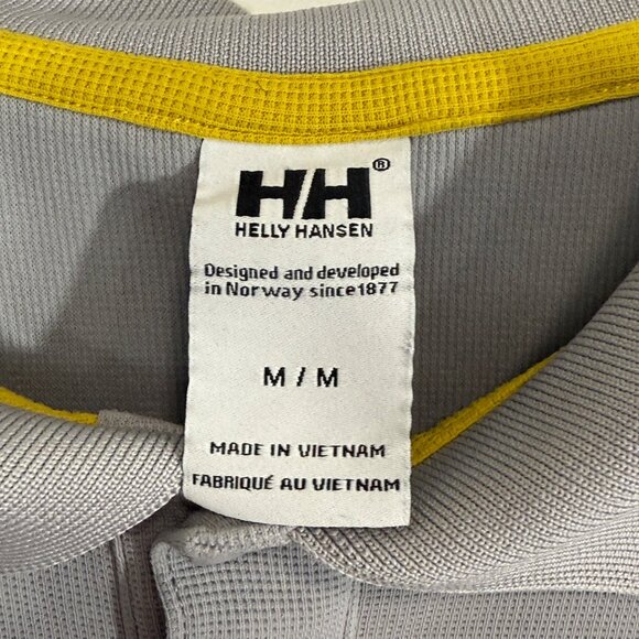 Helly Hansen Mens Polo Shirt Classic Fit Grey Yellow Logo Medium Lightweight - Picture 6 of 6